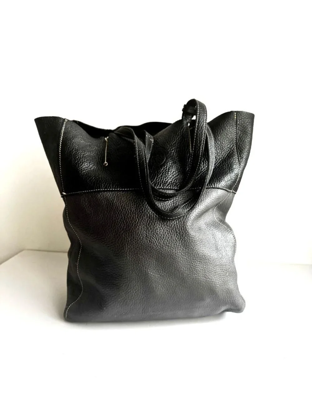 Roots Two Tone Grey Black Leather Medium Satchel Bag